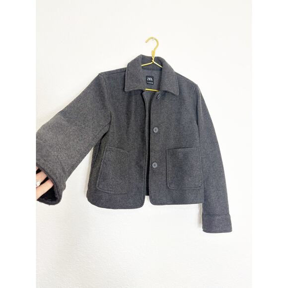 Zara Soft Jacket With Pockets Size Small Charcoal Gray Chic Minimalist 5070/459 - Picture 9 of 12